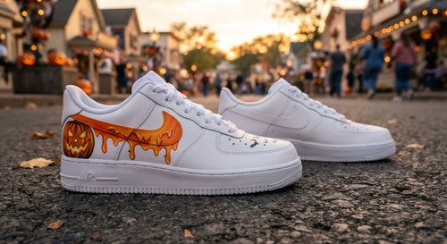 Custom Sneaker Halloween Pumpkin Drip - front view