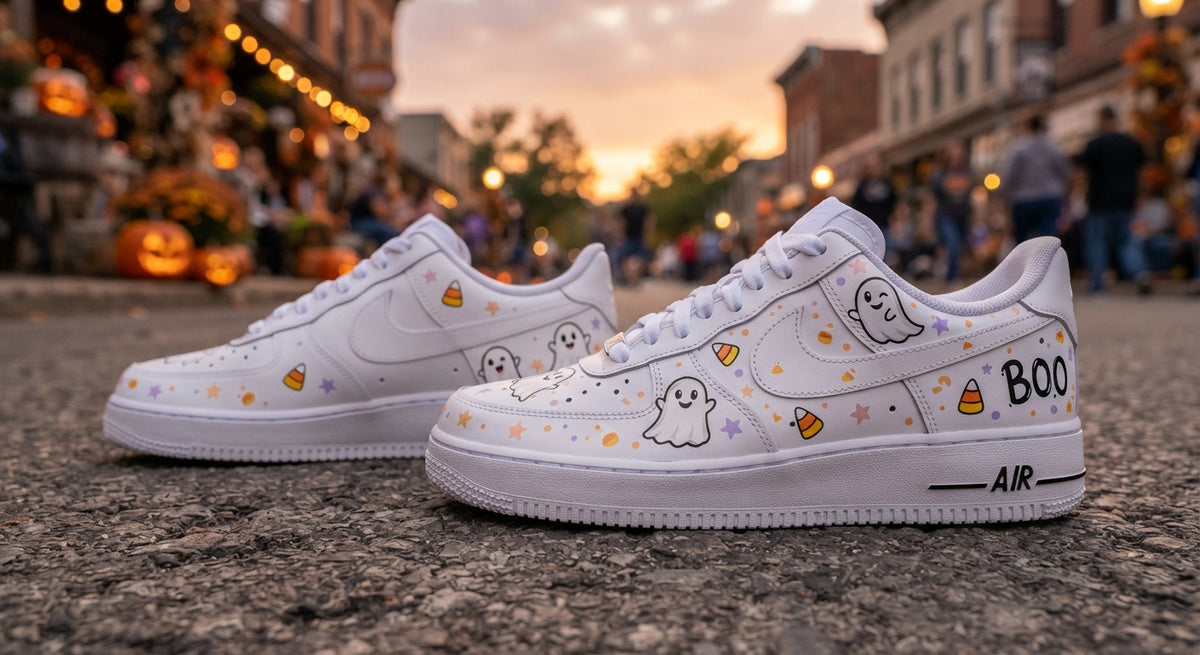 Custom Sneaker Halloween Cute Ghost Boo - front view