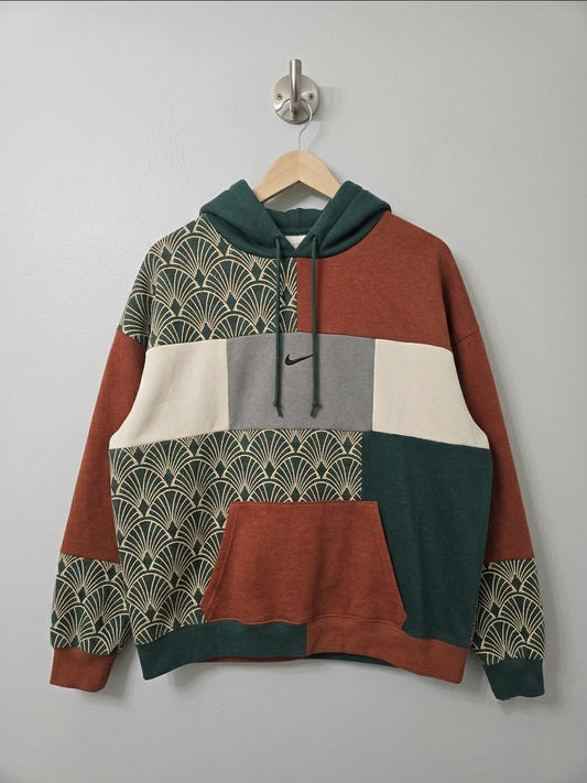 The Mosaic - Vintage Colorblock Fan-Pattern Hoodie
