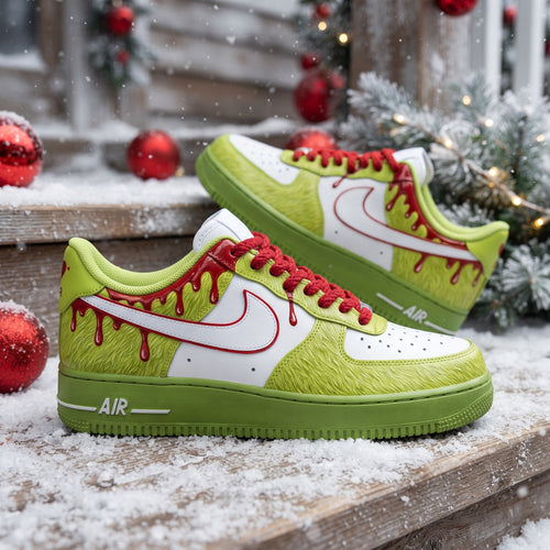 Custom Sneaker Christmas Green Red Drip - front view