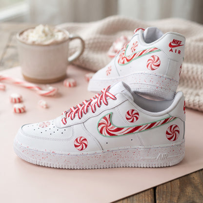 Custom Sneaker Christmas Peppermint Swirl - front view