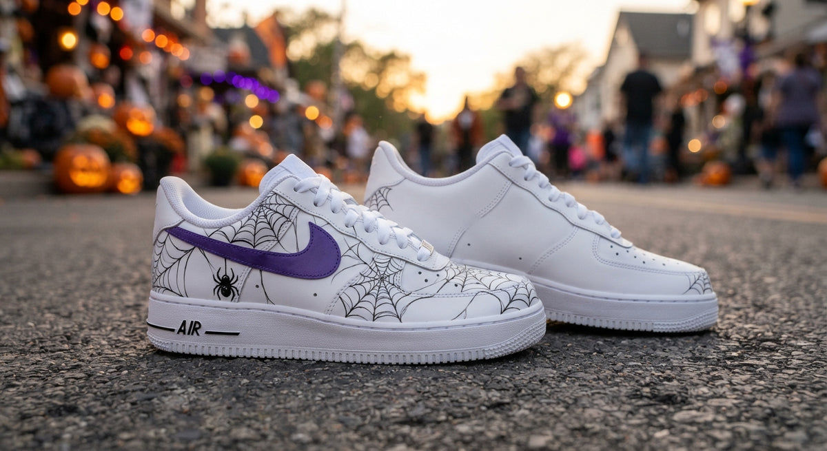 Custom Sneaker Halloween Spider Web - front view