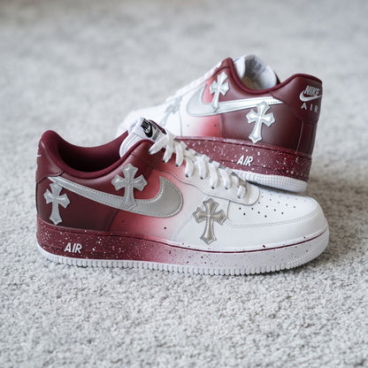 Custom Sneaker Christmas Burgundy Crosses - front view