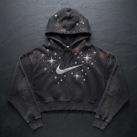 Starry Night Bleach-Galaxy Cropped Nike Hoodie