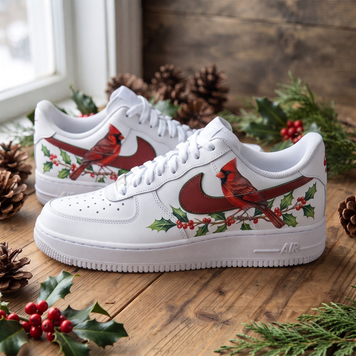 Custom Sneaker Christmas Cardinal Holly - side profile