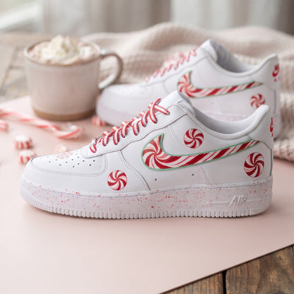 Custom Sneaker Christmas Peppermint Swirl - side profile