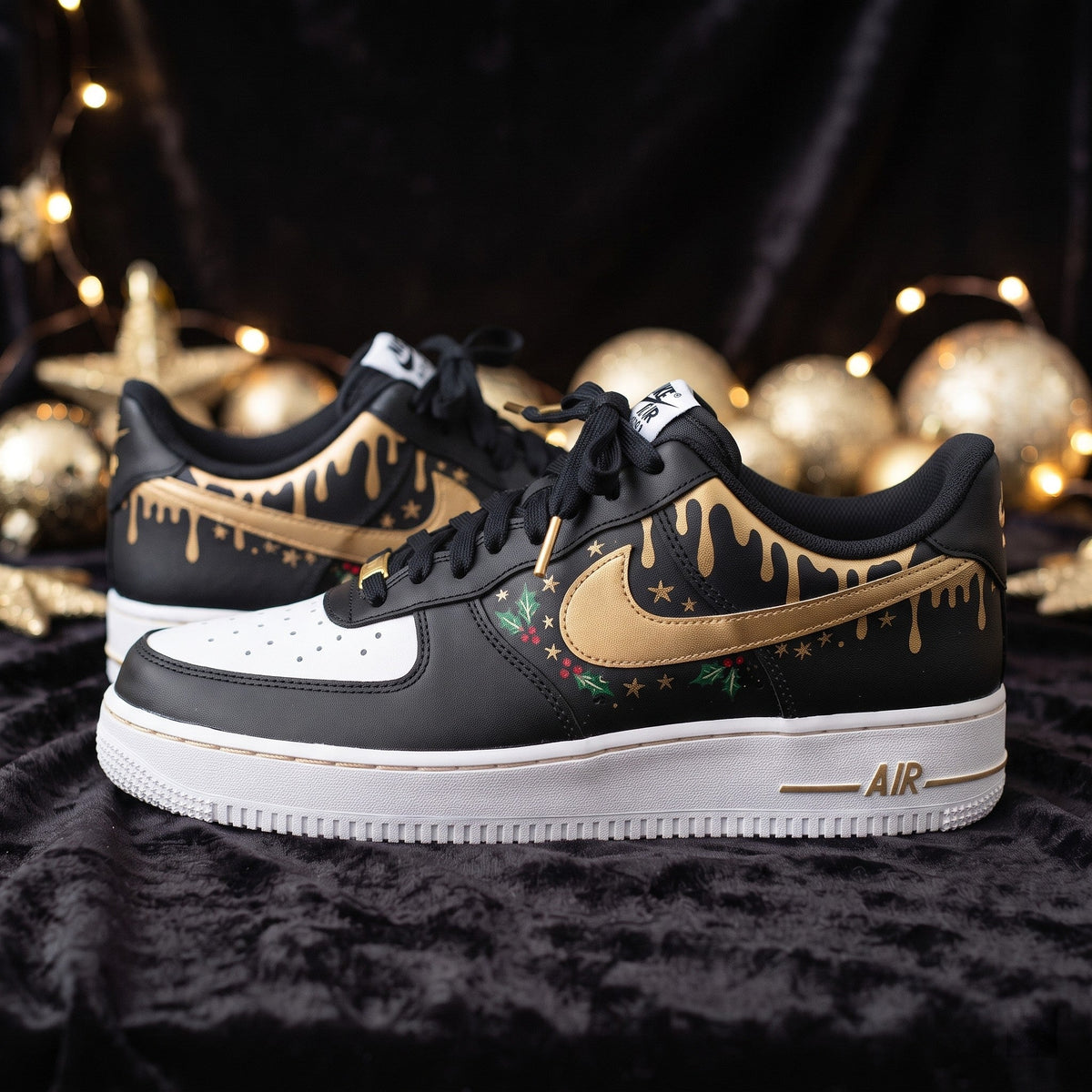 Custom Sneaker Christmas Gold Black Luxe - side profile