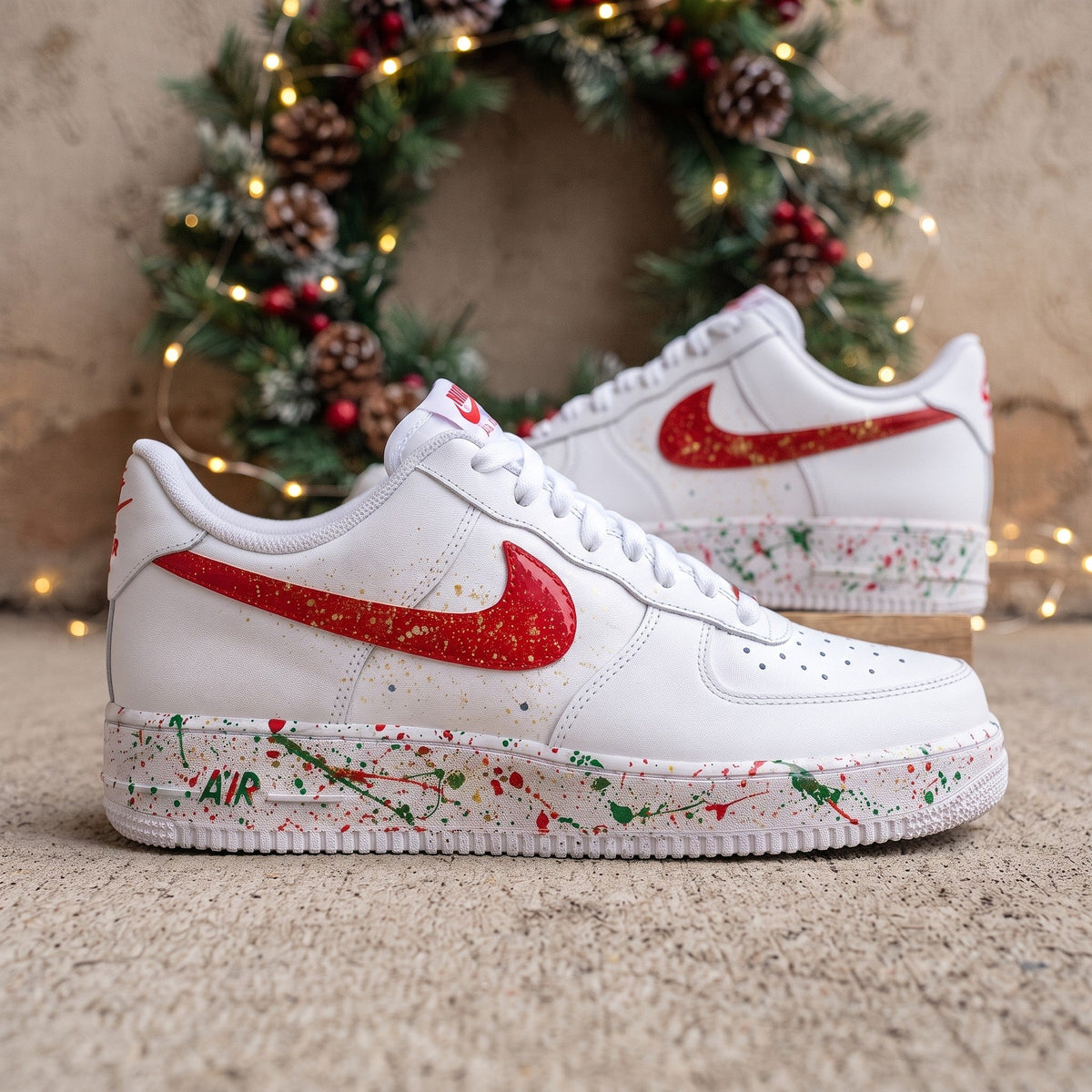 Custom Sneaker Christmas Holiday Splatter - side profile