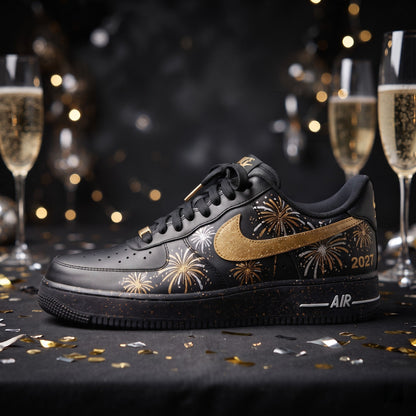 Custom Sneaker New Year 2027 Gold Fireworks - side profile