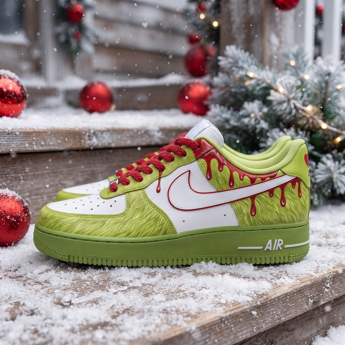 Custom Sneaker Christmas Green Red Drip - side profile