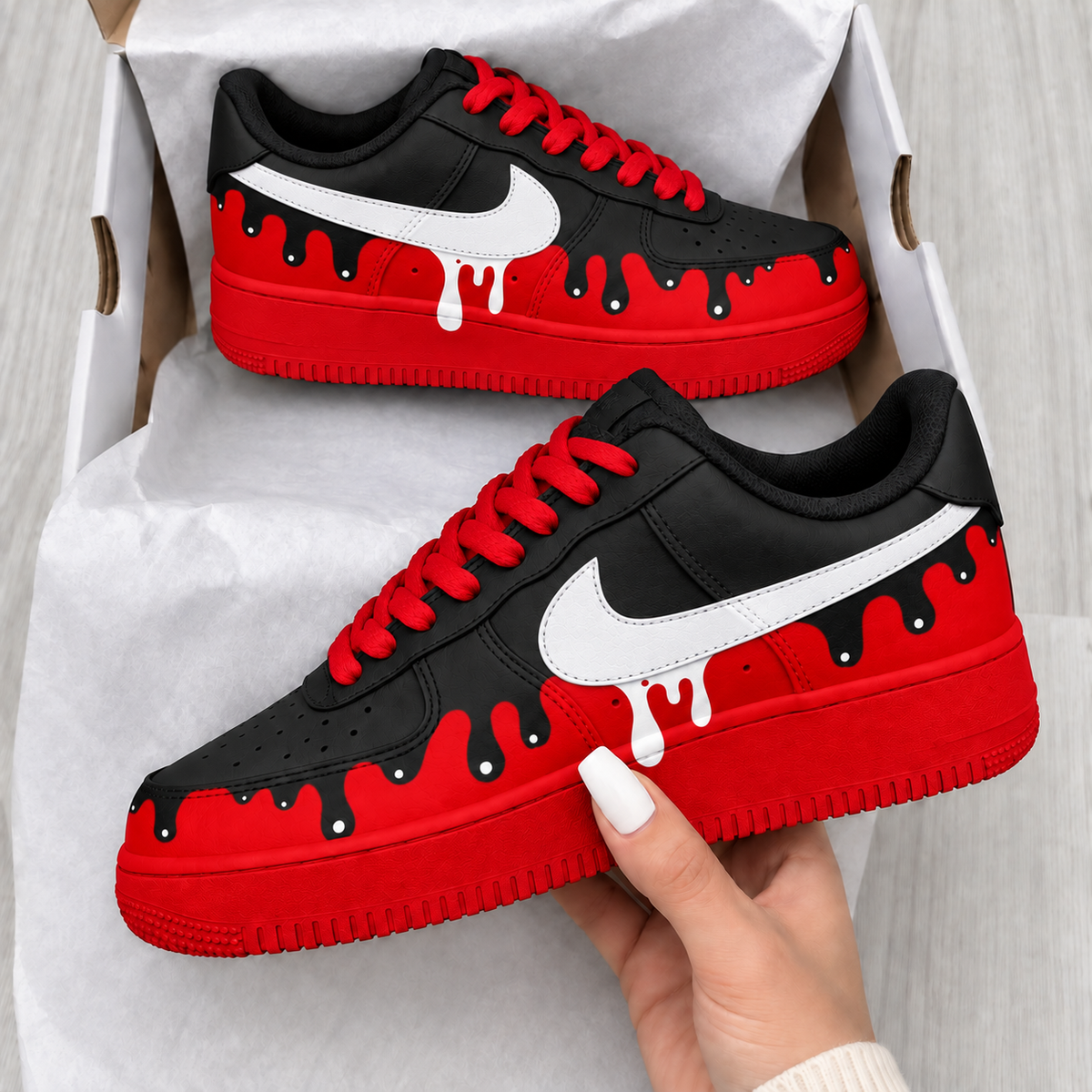 Custom Sneaker Red Black Drip