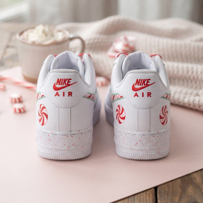 Custom Sneaker Christmas Peppermint Swirl - heel back