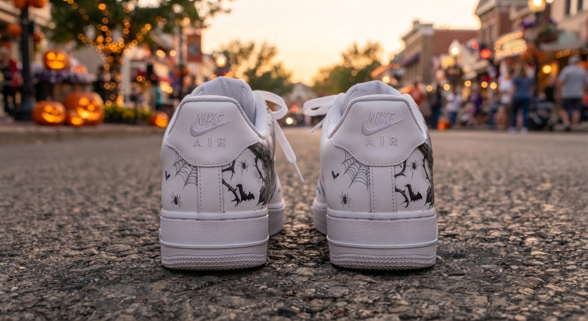 Custom Sneaker Halloween Haunted Rose Skull - heel back