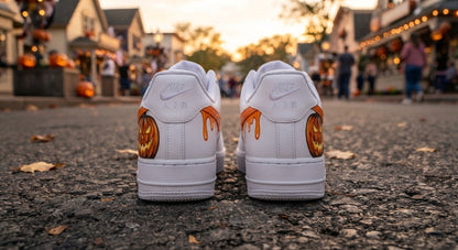 Custom Sneaker Halloween Pumpkin Drip - heel back