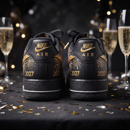 Custom Sneaker New Year 2027 Gold Fireworks - heel back