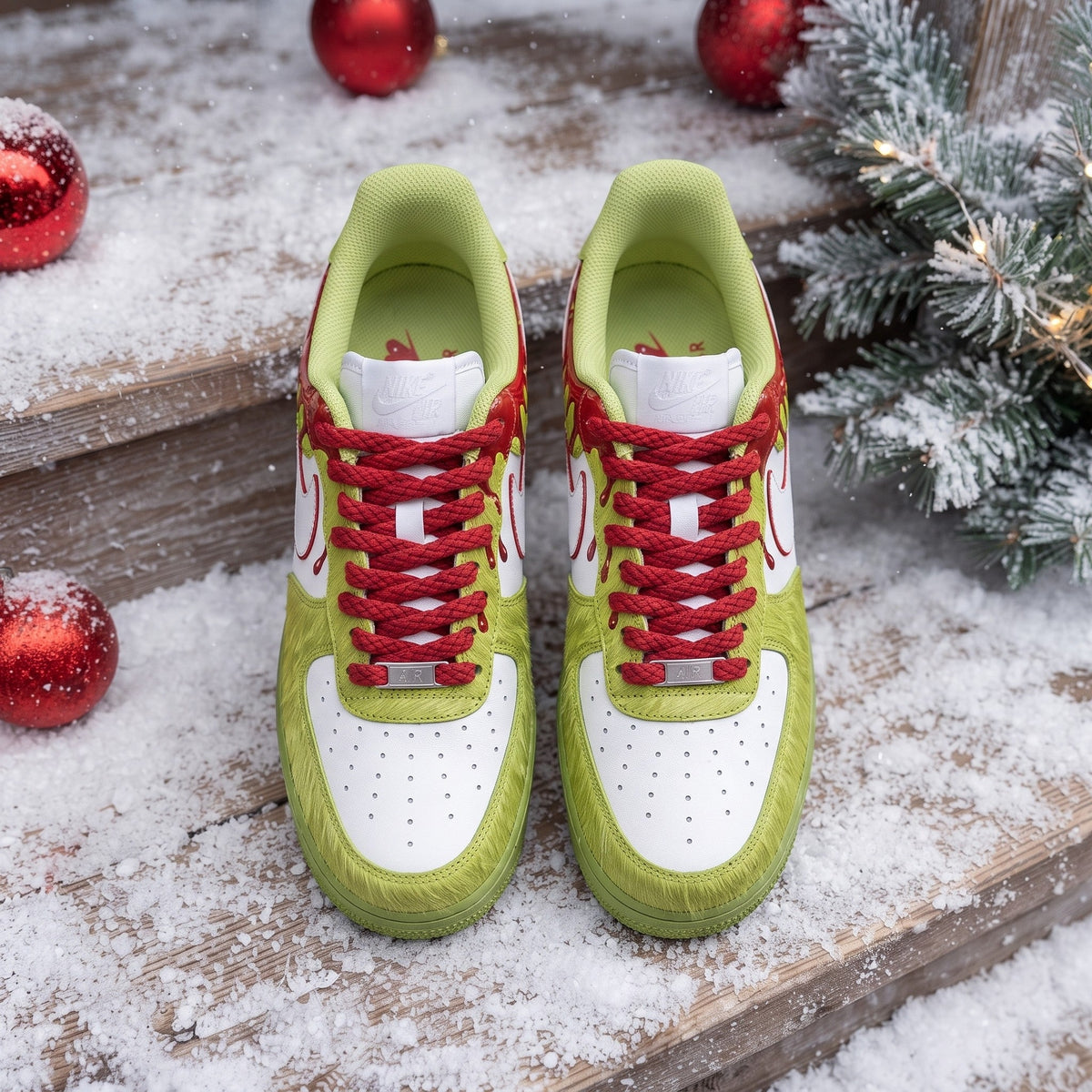 Custom Sneaker Christmas Green Red Drip - top down