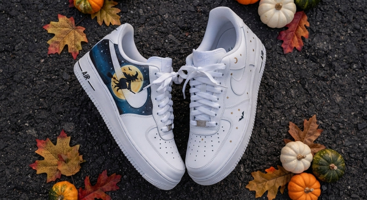 Custom Sneaker Halloween Witch Full Moon - top down