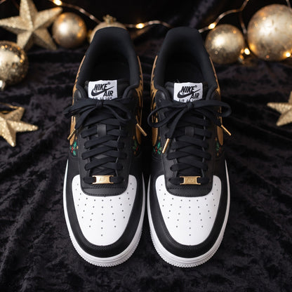 Custom Sneaker Christmas Gold Black Luxe - top down
