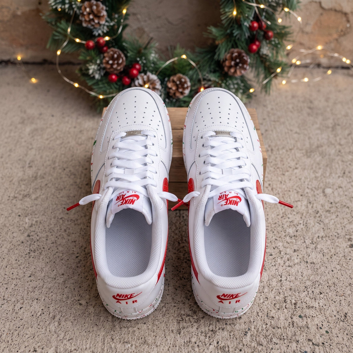 Custom Sneaker Christmas Holiday Splatter - top down