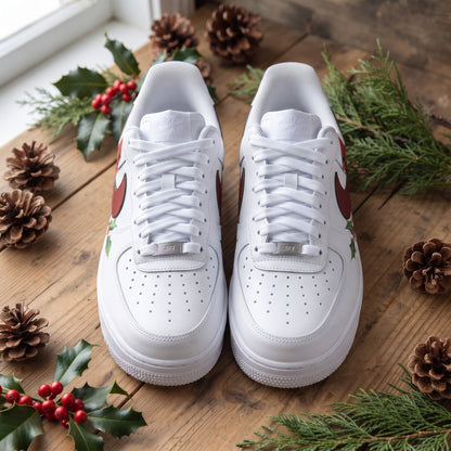 Custom Sneaker Christmas Cardinal Holly - top down