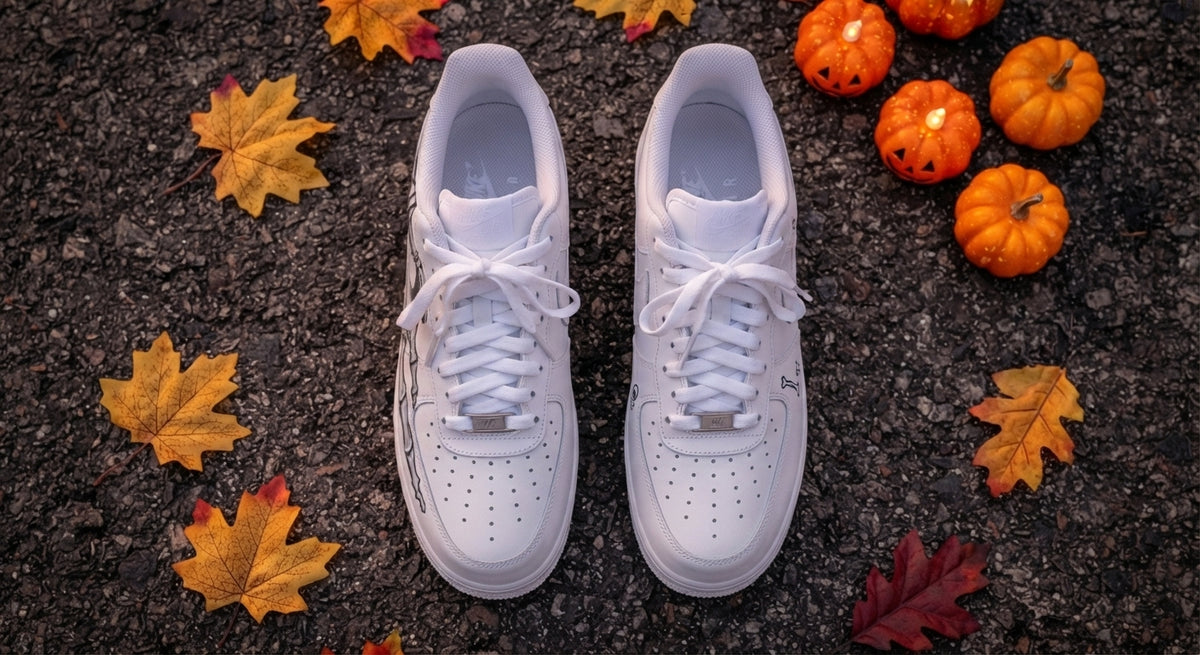 Custom Sneaker Halloween Skeleton Hand - top down