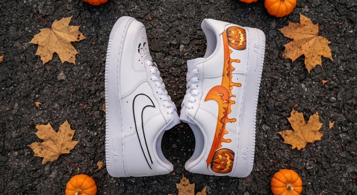 Custom Sneaker Halloween Pumpkin Drip - top down