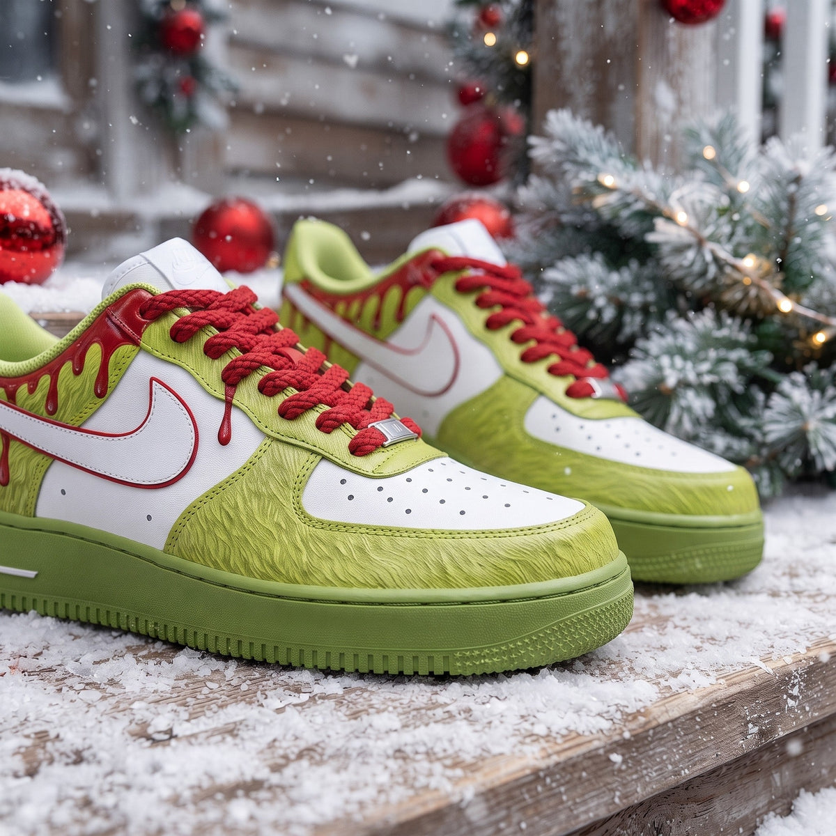 Custom Sneaker Christmas Green Red Drip - front toe