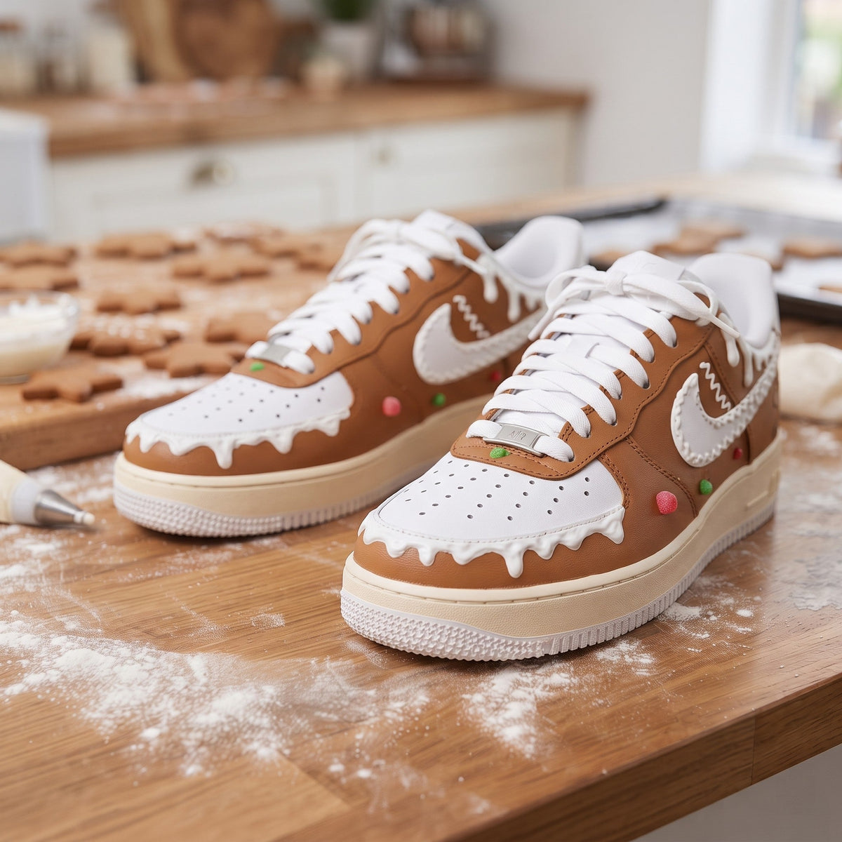 Custom Sneaker Christmas Gingerbread Cookie - front toe