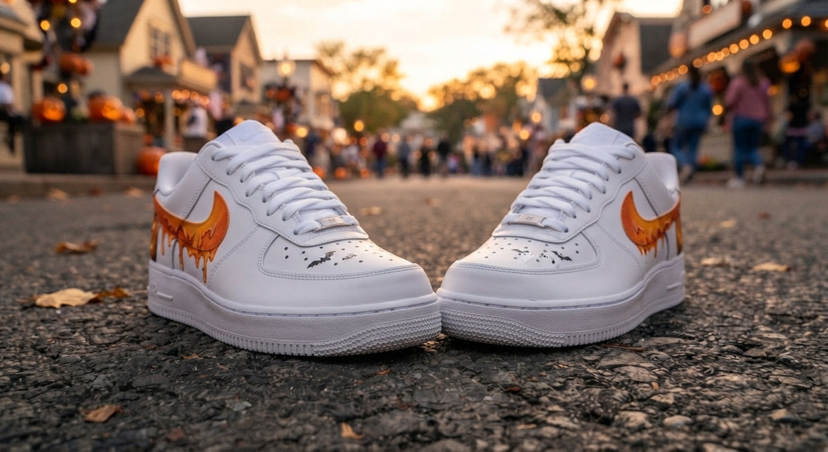 Custom Sneaker Halloween Pumpkin Drip - front toe