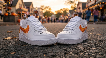 Custom Sneaker Halloween Pumpkin Drip - front toe