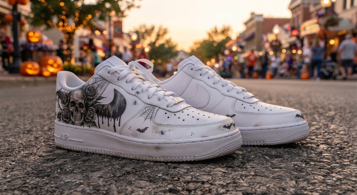 Custom Sneaker Halloween Haunted Rose Skull - front toe