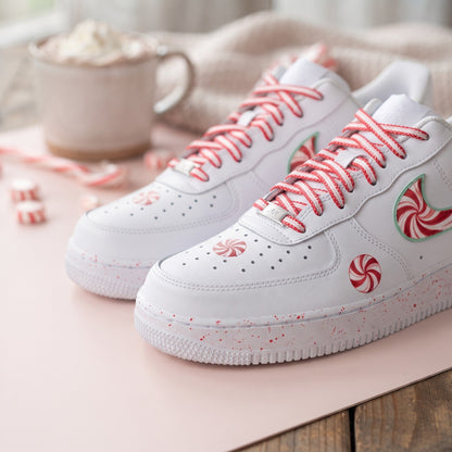 Custom Sneaker Christmas Peppermint Swirl - front toe