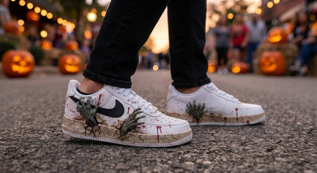 Custom Sneaker Halloween Zombie Hands - on feet
