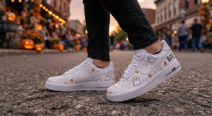 Custom Sneaker Halloween Cute Ghost Boo - on feet