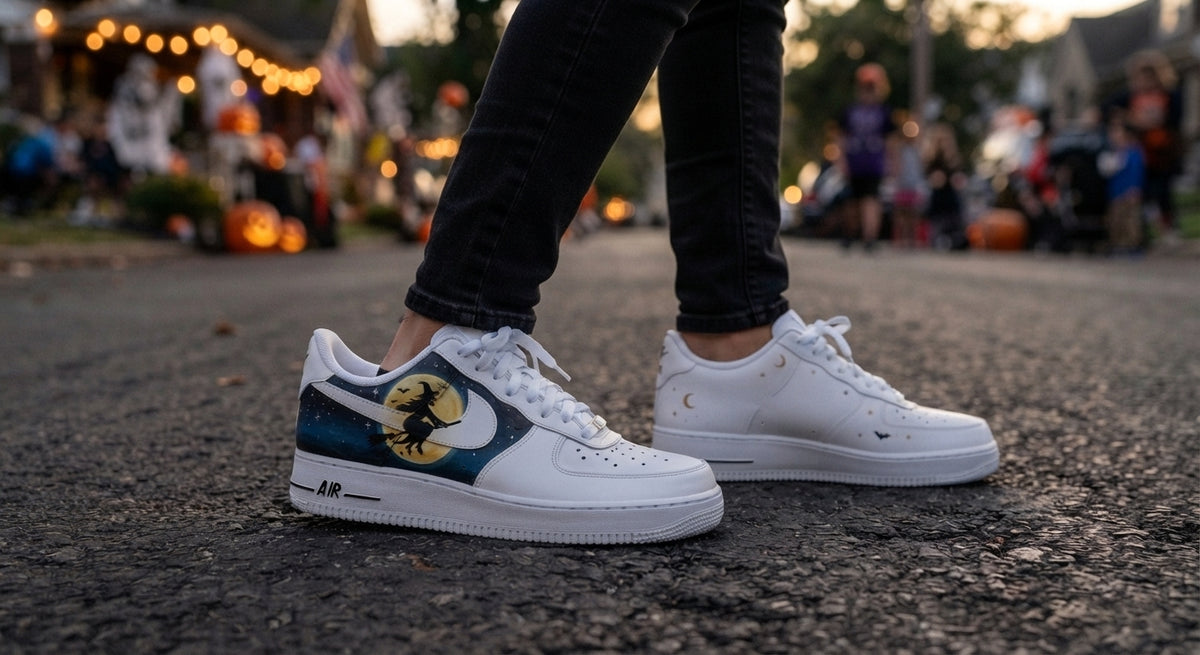 Custom Sneaker Halloween Witch Full Moon - on feet