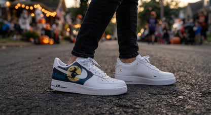 Custom Sneaker Halloween Witch Full Moon - on feet
